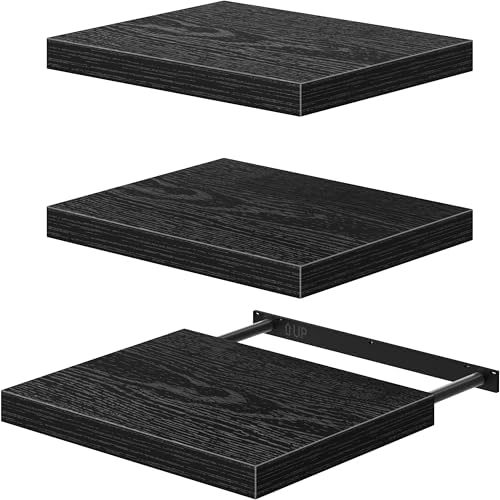 QEEIG 12" Deep Floating Projector Shelves Under TV Shelf (Black, Set of 3) by QEEIG