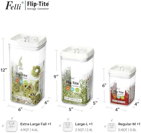 Felli Flip Tite Acrylic Food Storage Container with Lid 6” XL Air Tight Ring Seal Flip Lock, Plastic Kitchen Baking Canister for 5 lb Flour Sugar Rice Protein Powder Pantry Organizer (Nest-L) - Image 3