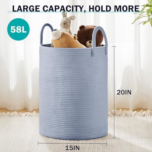 YOUDENOVA Cotton Rope Laundry Hamper Basket, 58L Blanket Basket for Nursery - Image 3