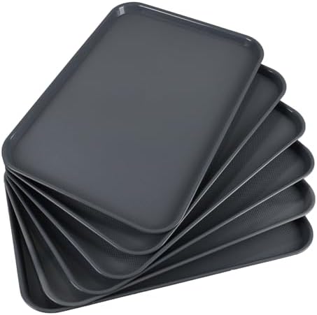 Readsky 6 Packs Gray Extra Large Rectangle Plastic Trays, 25.2" x 17.5" Multi-Purpose Rectangular Trays, Boot Tray, Serving Tray by Readsky