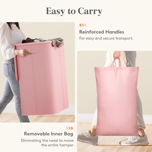 Lifewit 185L 3 Section Laundry Hamper with Lid, Laundry Basket, Pink - Image 6