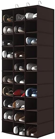30 Section Hanging Shoe Organizer for Closet, Hanging Closet Organizer and Storage Space-Saving Foldable Clothes Shelf with Sturdy Hooks for Wardrobe, Dorm, Bedroom, Rv, Coffee by coastalrose