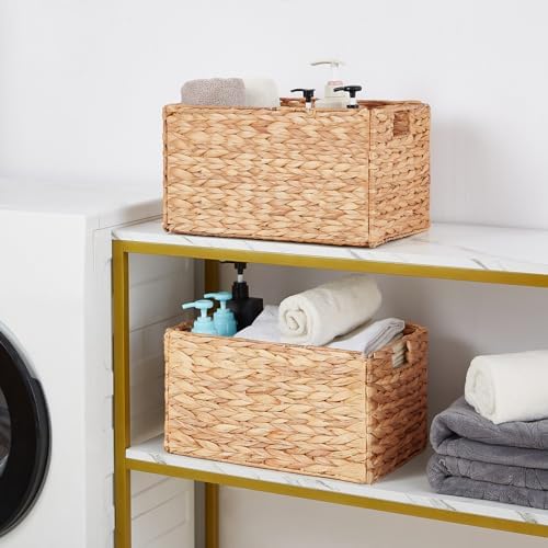 Vagusicc Wicker Storage Basket, Set of 2 Hand-Woven Storage Baskets for Organizing, Small Wicker Basket for Toilet Paper, Foldable Large Cube Storage Organizer Basket Bins for Shelves (Water Hyacinth) - Image 3