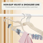 36-Pack Beige Velvet Hangers with Clips Adjustable,Adult Hangers,Heavy-Duty,Felt,Non-Slip,Space Saving,Slim Outfit Hanger for Pants, Skirts, Suits,Coats, Dresses ect. - Image 4
