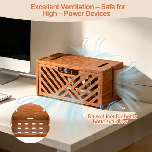 Extra Large Wooden Cable Management Box, 15.35 x 8.98 x 8.27 inches, Cord Hider Box with Cable Slots, Cable Organizer Box to Hide Power Strips, Surge Protector, Extension Cords for Desk & Floor - Image 3