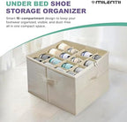 2 Pack Under Bed Shoe Storage Organizer, 16-Compartment Foldable Shoe Storage Boxes with Adjustable Dividers & Clear PVC Lid, Sneakers, Heels, Boots & Sandals Organizer for Closet, Off White - Image 2