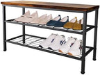 3-Tier Metal Shoe Rack with Wood Top - Durable & Space-Saving Shoe Organizer,Industrial Shoe Organizer Shelf Bench Storagefor Closet Entryway, Bedroom & Hallway - Bronze + Black 28.5 W × 18" H - Image 6