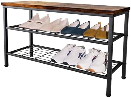 3-Tier Metal Shoe Rack with Wood Top - Durable & Space-Saving Shoe Organizer,Industrial Shoe Organizer Shelf Bench Storagefor Closet Entryway, Bedroom & Hallway - Bronze + Black 28.5 W × 18" H - Image 6