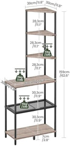 CHOEZON 6-Tier Corner Shelf, Industrial Corner Bookshelf with Desk Top, Diamond-Shaped Storage Shelves, Display Stand for Small Spaces, Living Room, Home Office, Foyer, Greige and Black TCJ70BG - Image 2