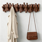 CAQ Wooden Coat Rack Wall Mounted Black 3 Hooks, Modern Piano Design Magnetic Wall Hook, Space-Saving Key Holder Hanger for Entryway Bedroom, Walnut 8 Hooks by CAQ