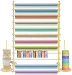 Ribbon Storage Organizer, Wall Mounted Ribbon Organizer, 12-Tier Metal Gift Wrapping Paper Rack, Spool Tie Scarf Hijab Belt Towel Hanger, for Home, Craft Room, Flower Shop, Gold, 31.5in Wide by juckeyroot