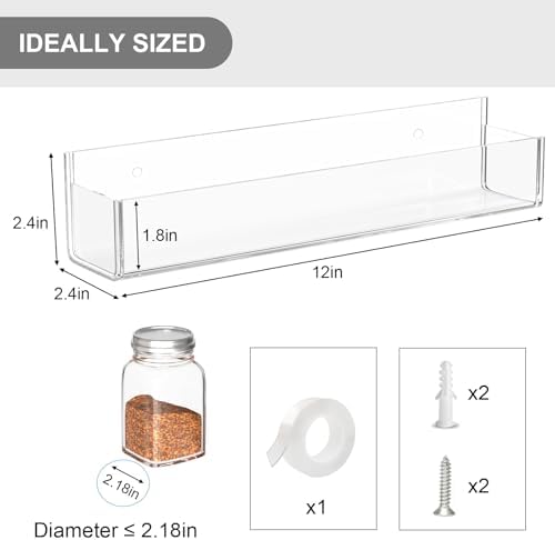 PMMASTO Adhesive Acrylic Spice Rack, Clear- 4 Pack with 2 Tapes - Image 3