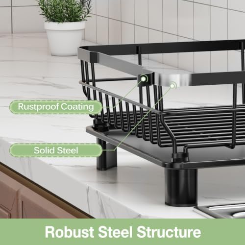 Hiviweer Dish Drying Rack for Kitchen Counter,16.9"L x 12.8"W x 6.1"H,Black - Image 4