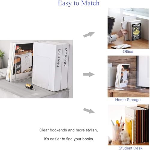 MerryNine Clear Acrylic Book Ends Bookends for Shelves - Image 6