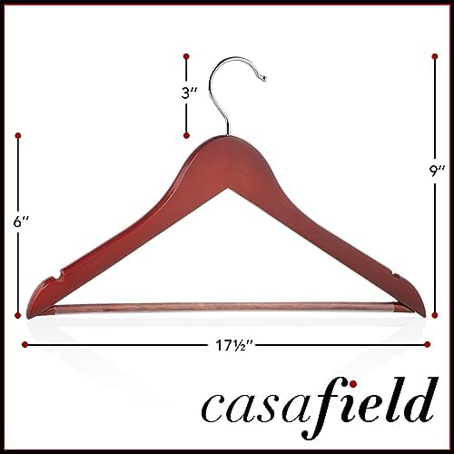 Casafield - 20 Cherry Wooden Suit Hangers - Premium Lotus Wood with Notches & Chrome Swivel Hook for Dress Clothes, Coats, Jackets, Pants, Shirts, Skirts - Image 5