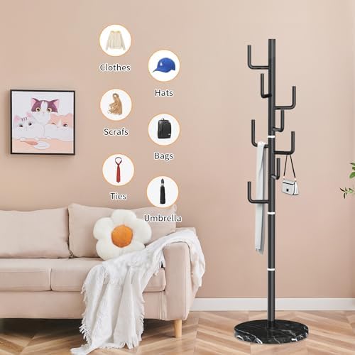 ZOZOE Metal Modern Coat Racks, Cactus Coat Rack Freestanding with Natural Marble Base, Black Coat Rack Stand with 8 Hooks, Coat Tree Hanger Stand for Bags, Hats, Entryway, Office - Image 5