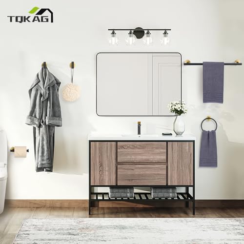 TQKAG Black and Gold Bathroom Accessory Set 5 Pieces, Round Stainless Steel Bath Towel Bar Set 23.6 Inch Towel Racks for Bathroom Wall Mounted - Image 7