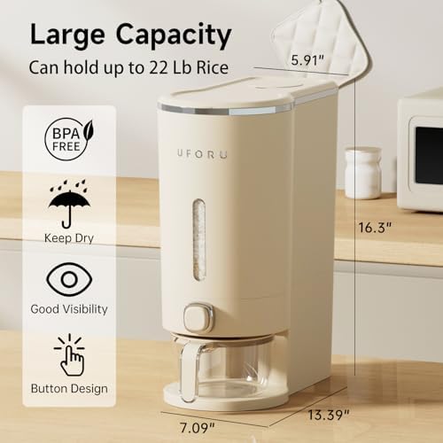 UFORU Rice Dispenser 23-25 LB,Airtight Rice Storage Container,Measuring Cup - Image 3