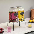 Basicwise 2-Pcs Glass Drink Dispenser Set with Metal Stand, Stainless Steel Spigots and Chalkboard Signs - Ideal for Serving Beverages, Water, Lemonade and Juice at Picnics, Camping Trips and Parties - Image 2