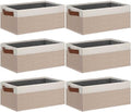 GhvyenntteS Small Fabric Storage Bins 6 Pack, 11.8" x 7.87" x 5.11" Storage Basket with Leather Handles, Closet Storage Bins for Shelves, Storage Baskets for Shelves, DVD Storage (Pink/White) by GhvyenntteS