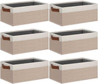 GhvyenntteS Small Fabric Storage Bins 6 Pack, 11.8" x 7.87" x 5.11" Storage Basket with Leather Handles, Closet Storage Bins for Shelves, Storage Baskets for Shelves, DVD Storage (Pink/White) by GhvyenntteS