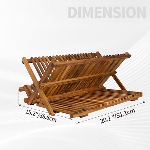 Utoplike Large Teak Dish Drying Rack, Wood Collapsible Organizer for Plates - Image 4
