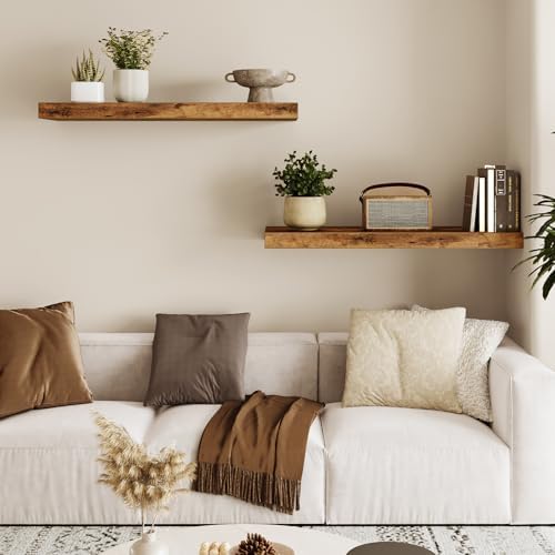 Fixwal Floating Wall Shelves for Decor (Rustic Brown, Set of 2, 22Inch) - Image 2