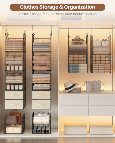 4 Tier Metal Hanging Closet Organizer with 2 Fabric Drawers - Image 2