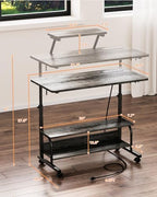 Height Adjustable Standing Desk with Power Outlets and LED Lights - 32" Manual Stand Up Desk with Monitor Stand and Storage Shelves Small Mobile Rolling Computer Desk Portable Laptop Table, Grey Oak - Image 3