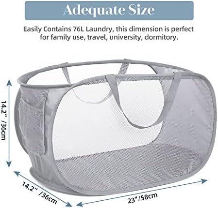 4 Pack Collapsible Laundry Baskets, Foldable Laundry Basket with Pocket, Durable Pop Up Hampers, Reinforced Handles Dirty Clothes Hamper for Laundry, Bedroom, Bathroom, Dorm, Travel or Camping Grey - Image 3