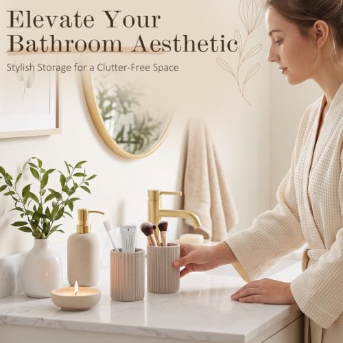 2 Pack Toothbrush Holder for Bathroom, Beige Stripped Cups - Image 5