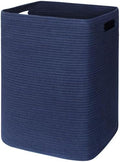 MEGASKET Large Laundry Hamper 16"x13"x22" - Tall Woven Baby Laundry Basket, Cotton Rope Dirty Clothes Hamper Bin, Blanket Storage for Living Room, Nursery Bedroom Aesthetic, Soft Dark Blue Hamper, 75L by MEGASKET