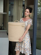 16x18 Inch Extra Large Round Cotton Rope Storage Basket with Lid, Decorative Woven Bin with Cover for Living Room Bedroom Closet, Beige - Image 6