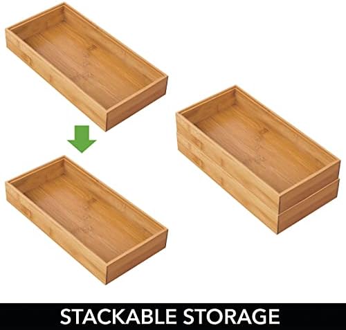 mDesign Wooden Bamboo Drawer Organizer - 12" Long Stackable Storage Box Tray for Kitchen Drawers/Cabinet - Utensil, Silverware, Spatula, and Flatware Holder - Echo Collection - 4 Pack, Natural Wood - Image 5