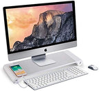 PG Silver Monitor Stand Riser with 4-Port USB Charging ports, Convenient keyboard organiser,Desktop Organizer for Computer, Laptop, TV, Printer - Ergonomic Keyboard Tray & Storage Shelf. by Suewow