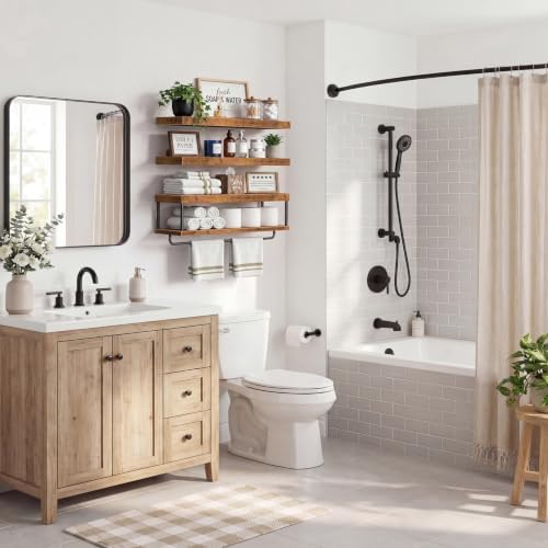 QEEIG Long Bathroom Floating Shelves Over Toilet (Brown, Set of 3, 31.5") - Image 2