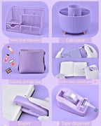 Purple Desk Accessories and Organizers with Desk Organizer and 360°Rotating Pen Holder stapler Pen and a Lot of Office Purple Office Supplies Beautifully Presented in a Gift Box - Image 3