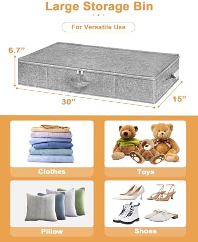 punemi 6.7 in High Under Bed Storage Containers with Zipper Lid, 3Pack,Grey - Image 5