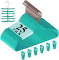 VECELO Premium Velvet Clothes Hangers Suit Heavy Duty (25 Pack)-Non Slip & Space-Saving with 6 Finger Clips & Tie Rack Excellent for Men and Women，Light Teal by VECELO
