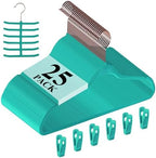 VECELO Premium Velvet Clothes Hangers Suit Heavy Duty (25 Pack)-Non Slip & Space-Saving with 6 Finger Clips & Tie Rack Excellent for Men and Women，Light Teal by VECELO