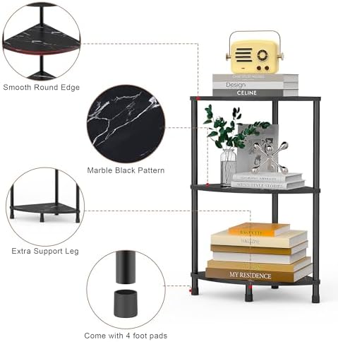 3 Tier Corner Book Shelf Stand for Bathroom, 23.2", Black - Image 6