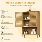 Yardenaler Over-The-Toilet Storage Shelf with Doors, Bathroom Freestanding Bamboo Organizer Space Saver with Adjustable Shelf, Natural - Image 4