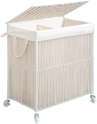 WOWLIVE Rolling Laundry Basket Wheels, Handwoven Laundry Hamper with Lid by WOWLIVE