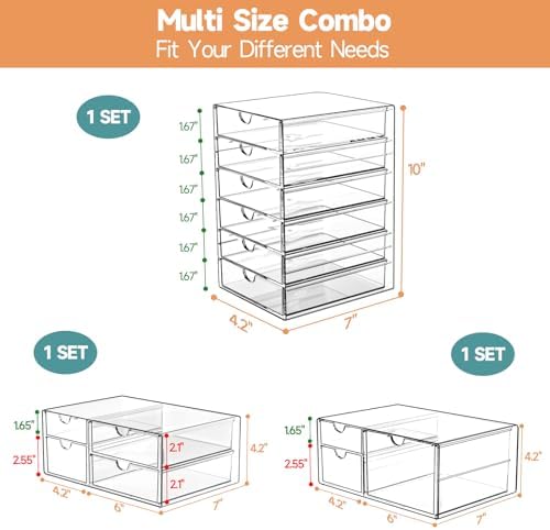 DOMNIU Acrylic Makeup Drawer Storage Organizer with 13 Drawers, 3 Set - Image 3