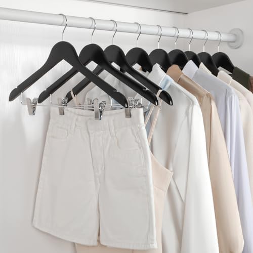 TOPIA HANGER Wooden Suit Hangers with Adjustable Metal Clips (20 Pack), Solid Wood Coat Hangers, 360° Swivel Hook, Premium Clothes Hangers for Jacket, Pant, Jeans, Blouse-Black, CT28B20 - Image 7