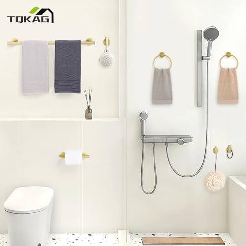 TQKAG 8-Pieces Bathroom Hardware Set, Brushed Gold Towel Bar Set 23.6 Inch - Image 7