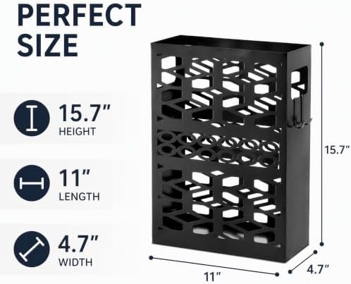 ZENFUN Rectangle Metal Umbrella Stand with 2 Hooks, Entryway Umbrella Holder & Walking Cane Storage, Umbrella Organizer Freestanding for Home, Office, Hotel, Black - Image 2
