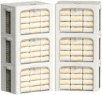 FHSQX 6 Pack Clothes Storage Bins with Metal Frame 100L Foldable Storage Bins for Clothes Linen Fabric Storage Box with Clear Window (Lvory White, 23.6x16.5x15.7inch(100L)) by FHSQX