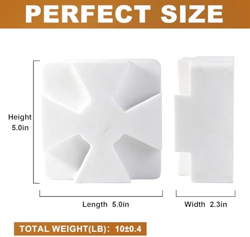 Decorative Square Marble Bookends for Heavy Books – Unique Book Ends for Shelves – Modern Aesthetic Book Holder/Stopper with Non-Slip Pads for Chic Home, Office, or Library Decor, White - Image 2