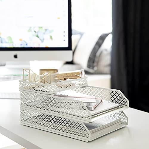 BLU MONACO | White Desk Organizer Set | 6 Piece Metal Desk Organizer with Pen Cup, Accessory Trays, and Letter Trays | Desk Organizers and Accessories for Office - Image 4